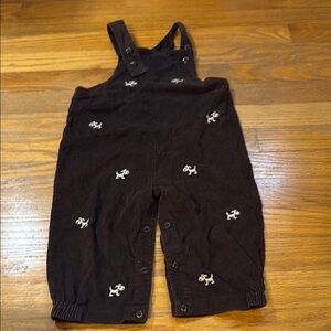 Corduroy overalls embroidered with dogs